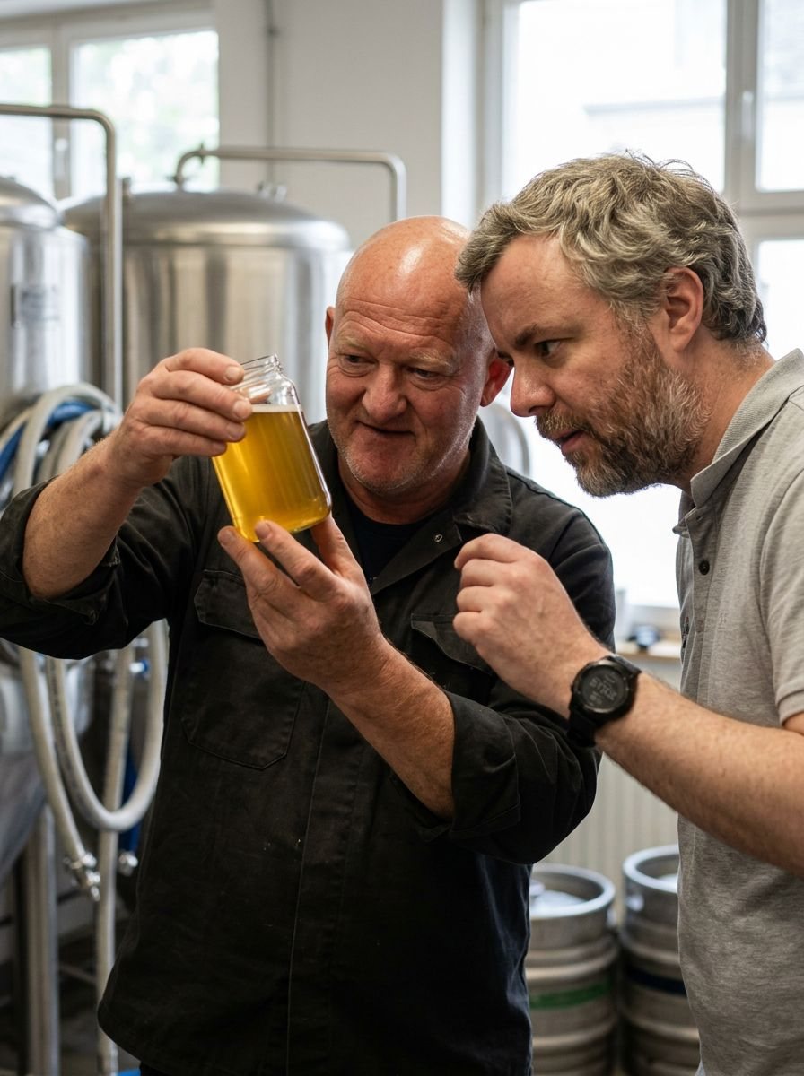 Gerhard und Stefan prüfen den Lobster-Lager-Sud